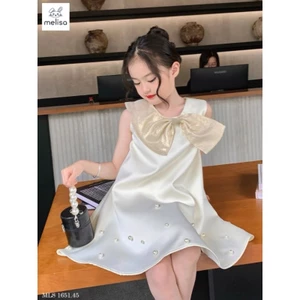 Đầm sát nách tafta cổ nhũ, đính ngọc bé gái (12-40 kg)