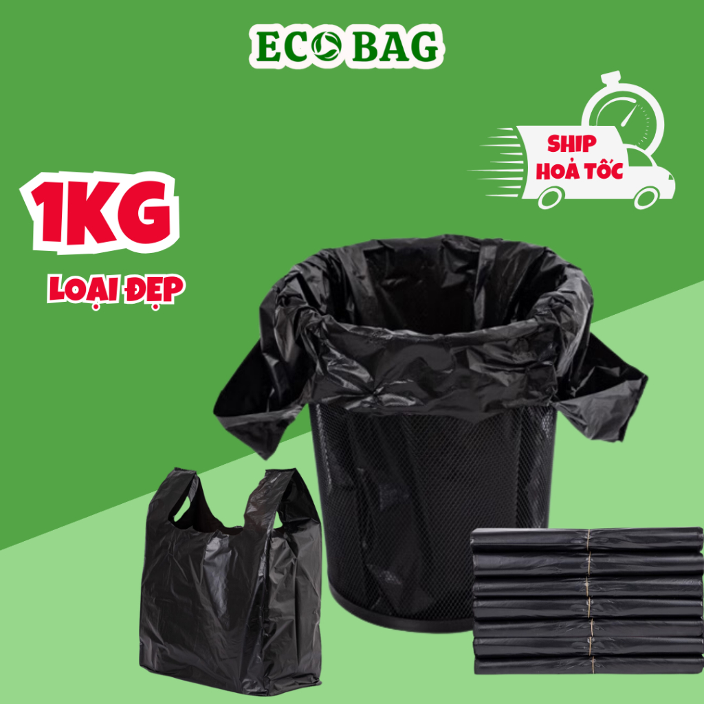 Túi nilon đen có quai, đựng rác, đóng gói hàng tiện lợi dai bóng, dày ...