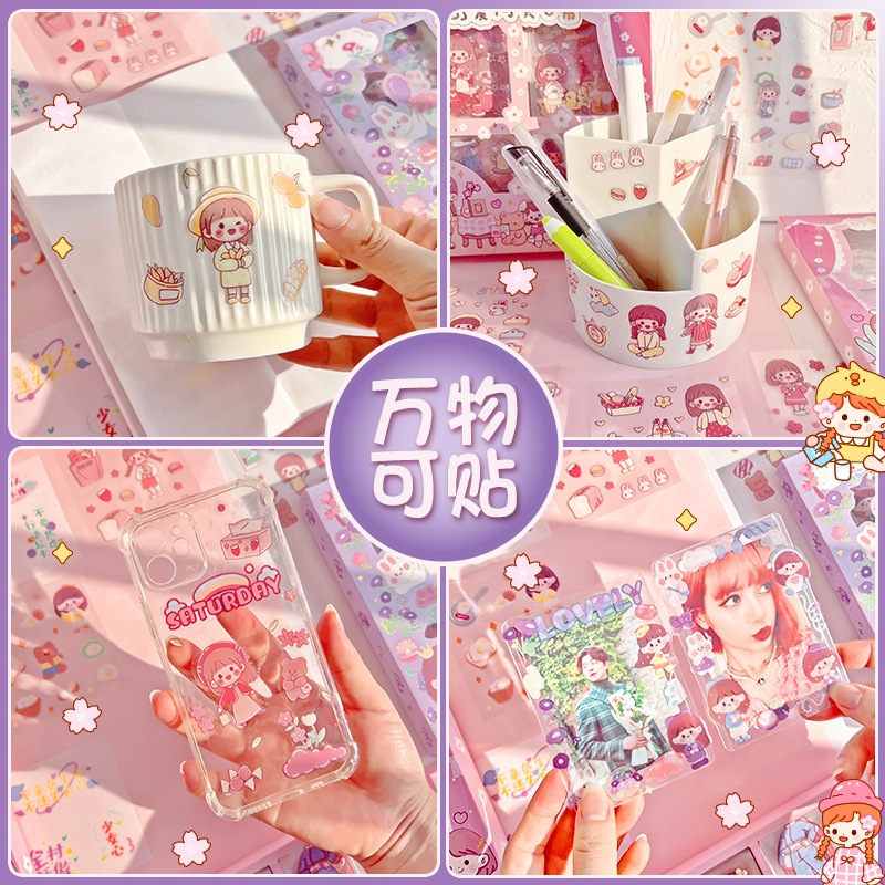Hộp 100 tờ Sticker hình thú trang trí sổ phong cách dễ thương cute chống thấm nước