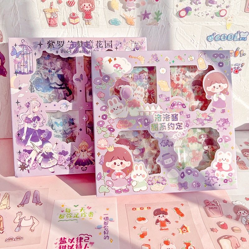 Hộp 100 tờ Sticker hình thú trang trí sổ phong cách dễ thương cute chống thấm nước