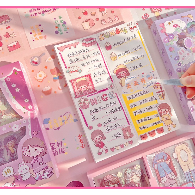 Hộp 100 tờ Sticker hình thú trang trí sổ phong cách dễ thương cute chống thấm nước