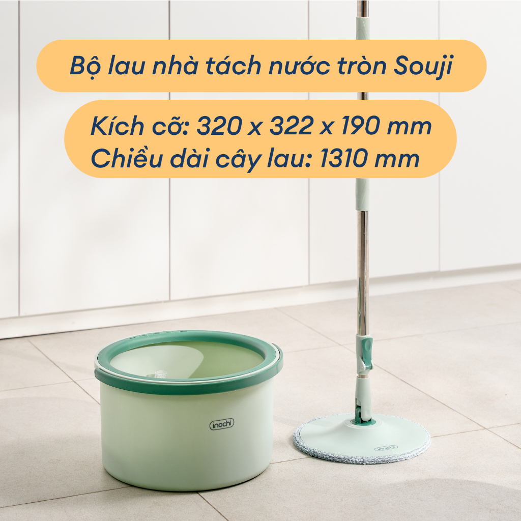 Bộ cây lau nhà tách nước Souji - Inochi - tách nước sạch, vắt khô ráo, lau sạch sẽ, tiện dụng