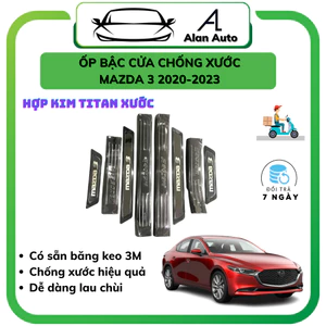 Ốp bậc cửa xe Mazda 3 2020-2023, Nẹp bước chân Chất liệu hợp kim Titan, Chống xước chống trơn