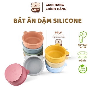 Bát ăn dặm Silicone hình gấu có đế hít chống đổ, chống trượt 300ml