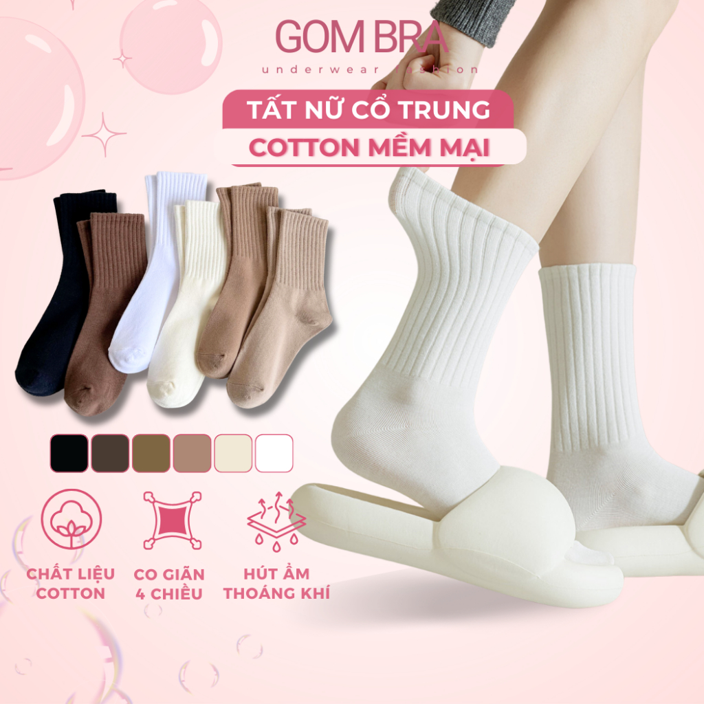 Tất cao cổ nữ Gom Bra cổ sọc gân, vớ nữ cổ cao chất vải dày dặn thoáng khí, hút ẩm khử mùi - OAS-1701-1DOI