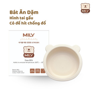 Bát ăn dặm Silicone hình gấu có đế hít chống đổ, chống trượt 300ml