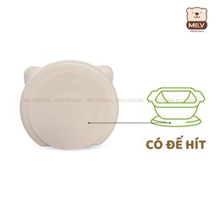 Khay ăn dặm Silicone chống đổ, chống trượt. Khay ăn dặm cho bé hình tai gấu chính hãng Mily 600ml