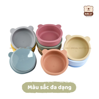 Bát ăn dặm Silicone hình gấu có đế hít chống đổ, chống trượt 300ml