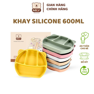 Khay ăn dặm Silicone chống đổ, chống trượt. Khay ăn dặm cho bé hình tai gấu chính hãng Mily 600ml