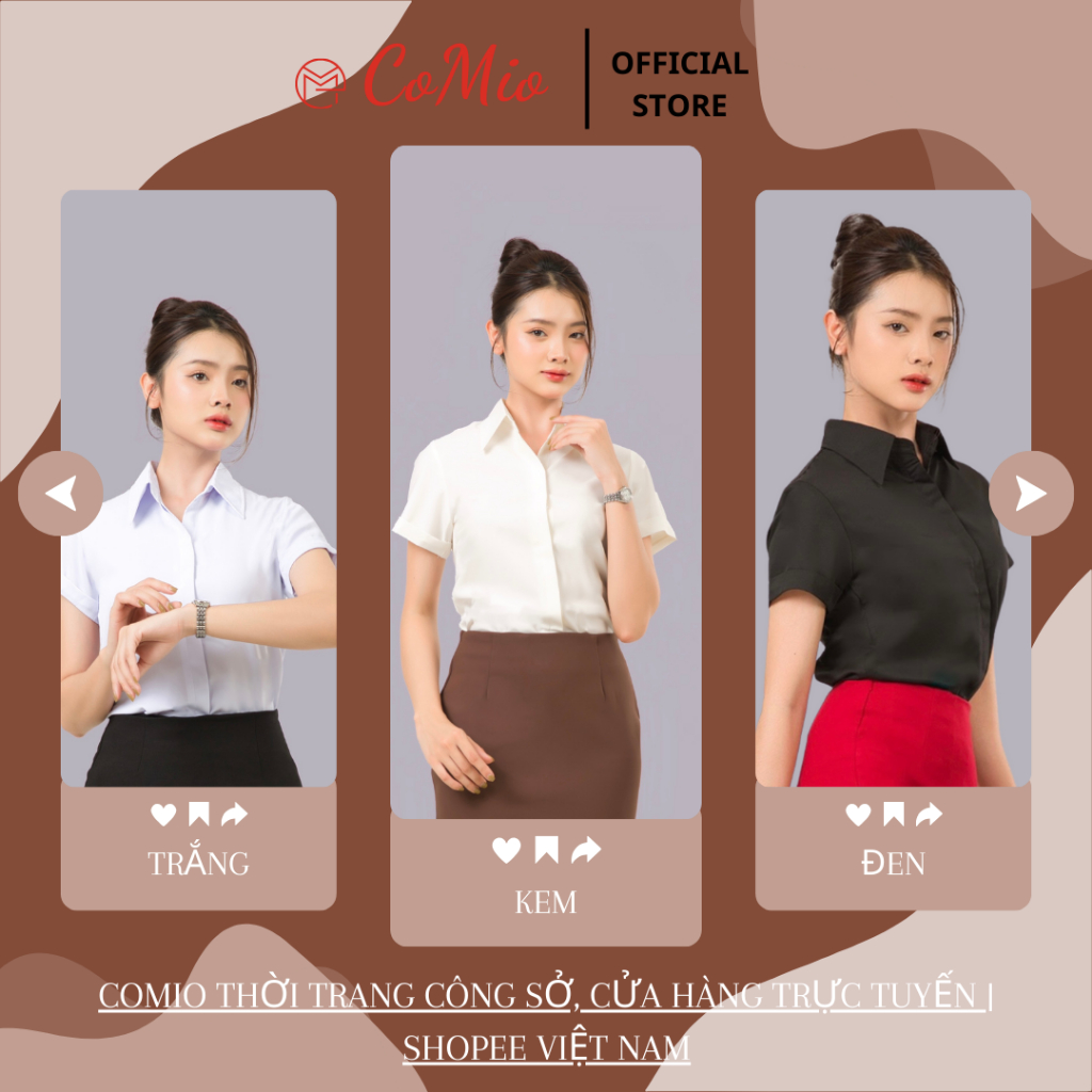 Áo sơ mi nữ tay ngắn CoMio công sở cộc tay che nút chất vải cotton mềm mịn,không , thoáng mát kiểu dáng hàn quốc