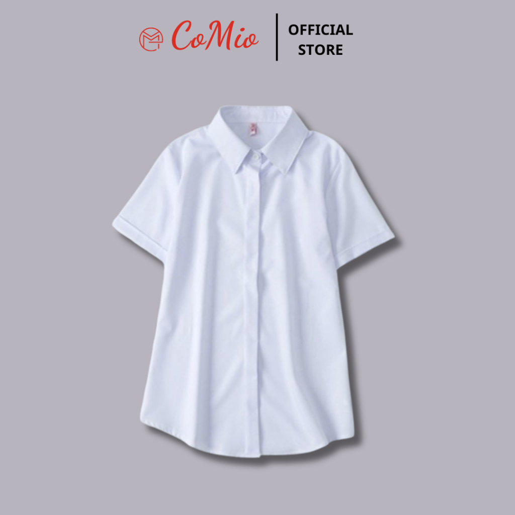Áo sơ mi nữ tay ngắn CoMio công sở cộc tay che nút chất vải cotton mềm mịn,không , thoáng mát kiểu dáng hàn quốc