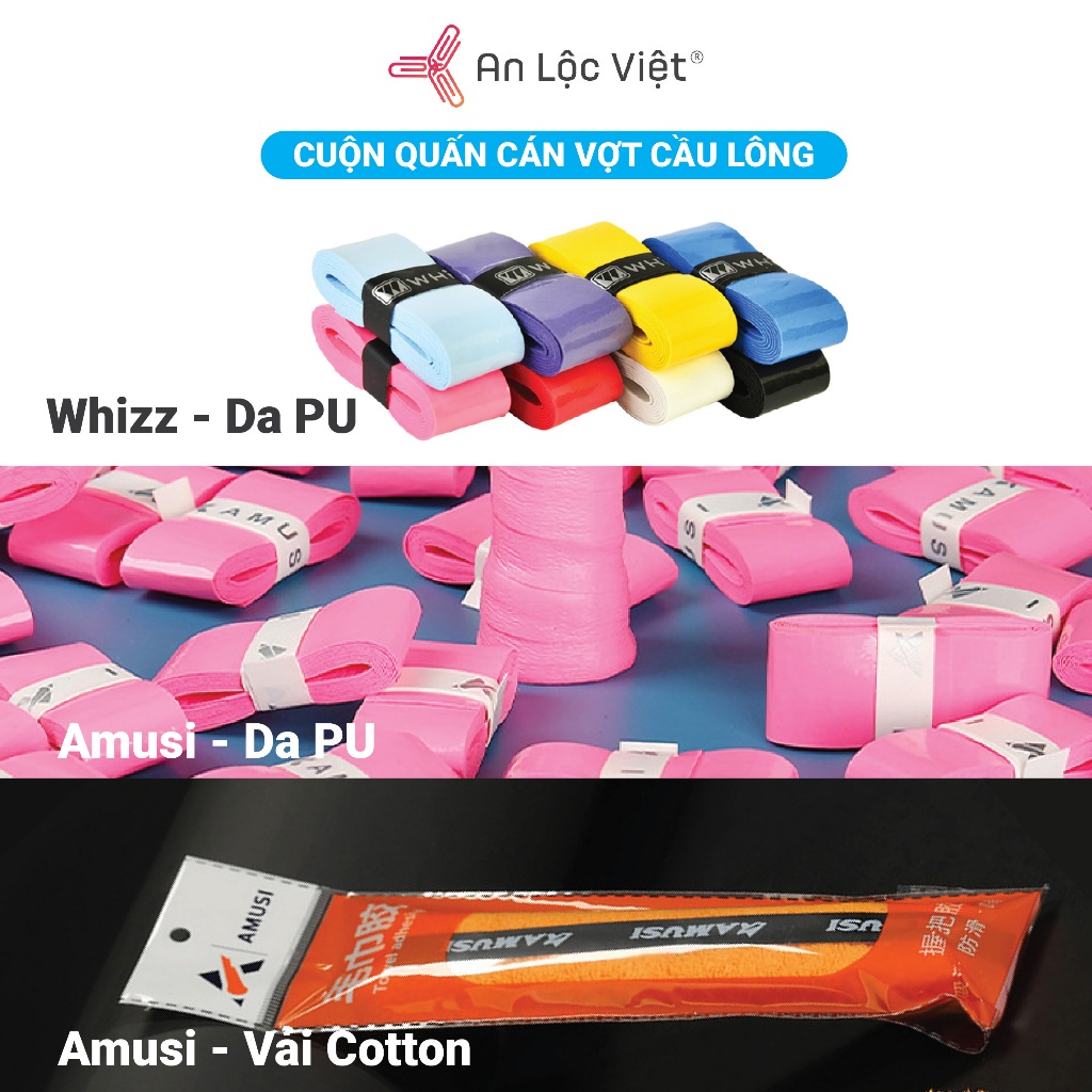[COMBO 5 CUỘN QUẤN CÁN VỢT XỊN SÒ] Quấn cán vợt cầu lông Whizz - Amusi da PU mềm chống trơn, phù hợp với cầu lông tennis