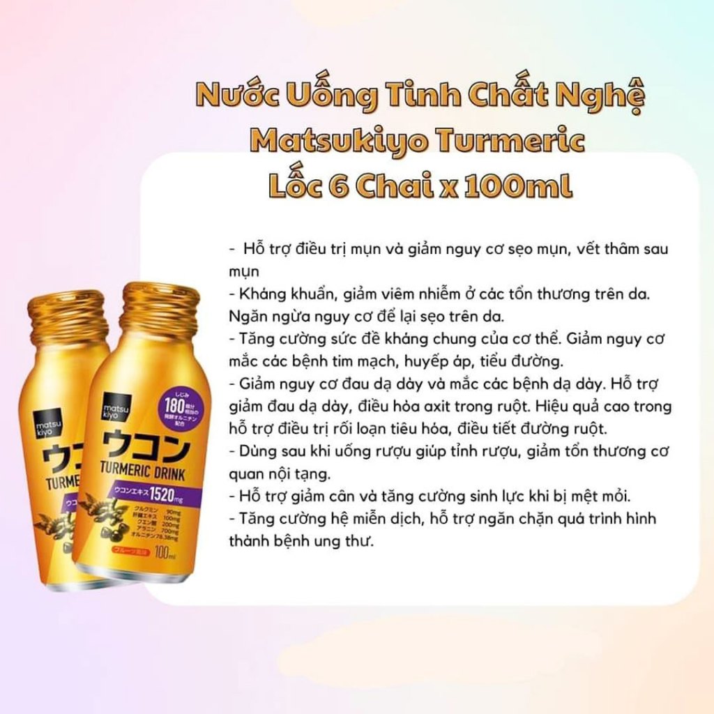 Nước uống tinh chất nghệ Matsukiyo Turmeric Nhật Bản hộp 6 chai x100ml