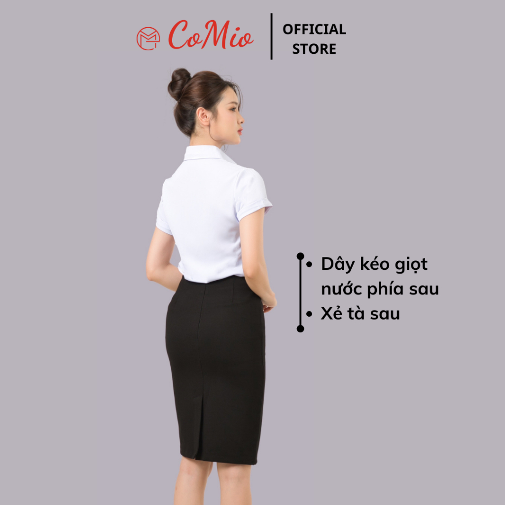 Chân váy bút chì CoMio công sở cạp cao dài 55cm có túi ẩn xẻ sau chất umi cao cấp co giãn siêu nâng mông