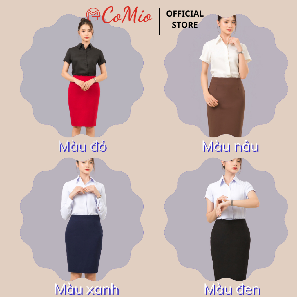 Chân váy bút chì CoMio công sở cạp cao dài 55cm có túi ẩn xẻ sau chất umi cao cấp co giãn siêu nâng mông