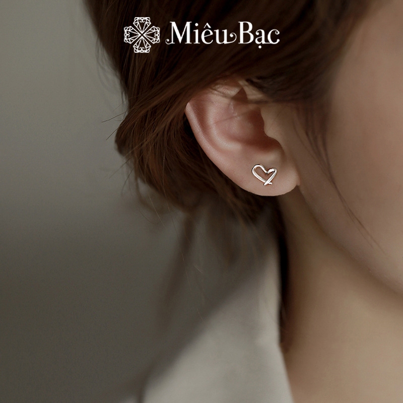 Ảnh Bông tai bạc nữ trái tim đan chéo Miêu Bạc khuyên tai dễ thương 1 chiếc chất liệu bạc 925 phụ kiện trang sức nữ B400082x 3