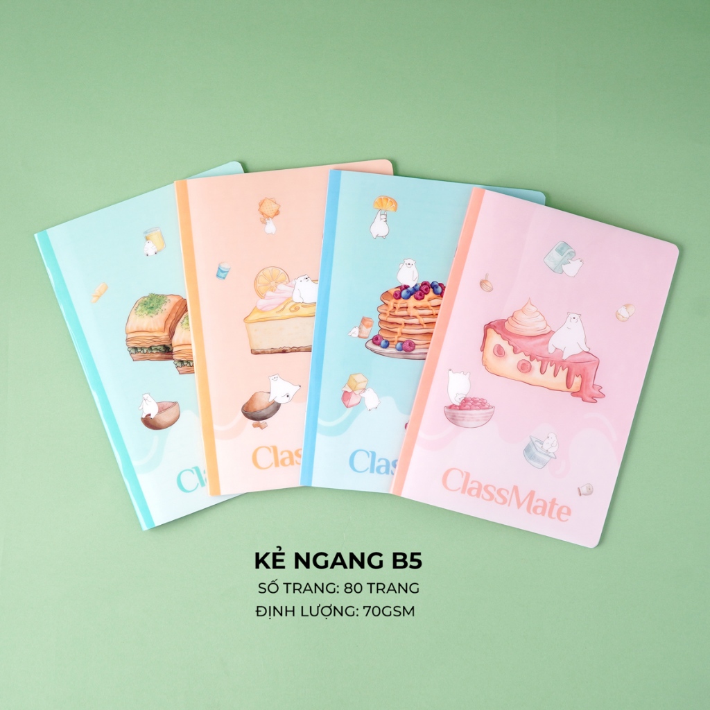 Vở Kẻ Ngang ClassMate Vở B5 Tập Học Sinh 80 Trang Bìa Nhựa Mềm In Hình Bánh Ngọt Sắc Nét Vở Viết 70gsm NB5-08-0801