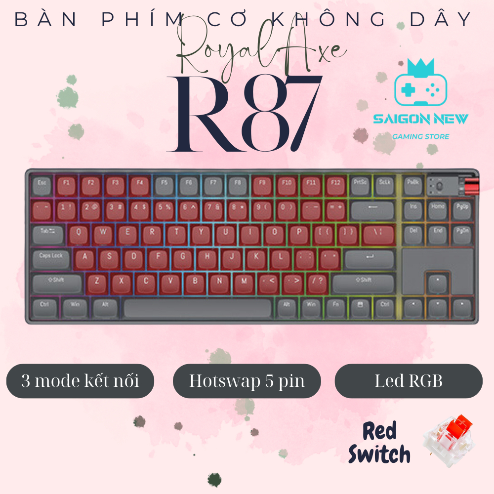 Bàn phím cơ không dây Royal Axe R87 - Hỗ trợ hotswap 5pin - Led RGB ...
