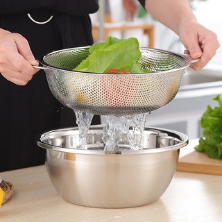 Rổ inox Có quai lỗ nhỏ 16.5cm-31.5cm Chubby Chef Rá inox đa năng có chân ráo nước vo gạo quai treo tiện lợi