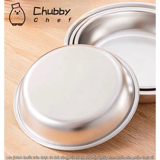 Đĩa inox trơn kiểu Hàn Quốc Chubby Chef dùng được trên bếp từ, có phản đường kính 20-28cm