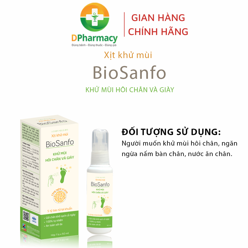 Xịt Khử Mùi BioSanfo, khử mùi hôi chân và giày, chai 50ml, mùi thơm nhẹ