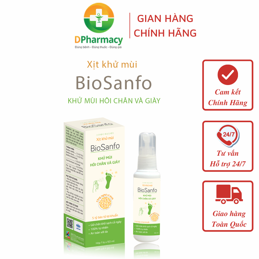 Xịt Khử Mùi BioSanfo, khử mùi hôi chân và giày, chai 50ml, mùi thơm nhẹ