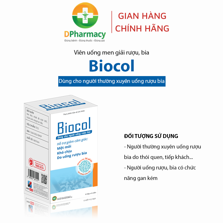 Men giải rượu BIOCOL, giảm mệt mỏi, khó chịu do uống rượu bia, hỗ trợ bảo vệ gan khi uống rượu bia