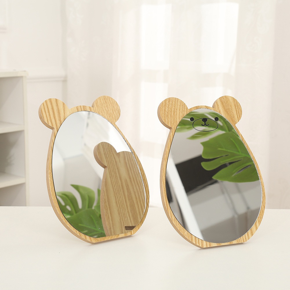 Gương trang điểm để bàn, gương mini, gương hình gấu cute kích thước 20x18cm