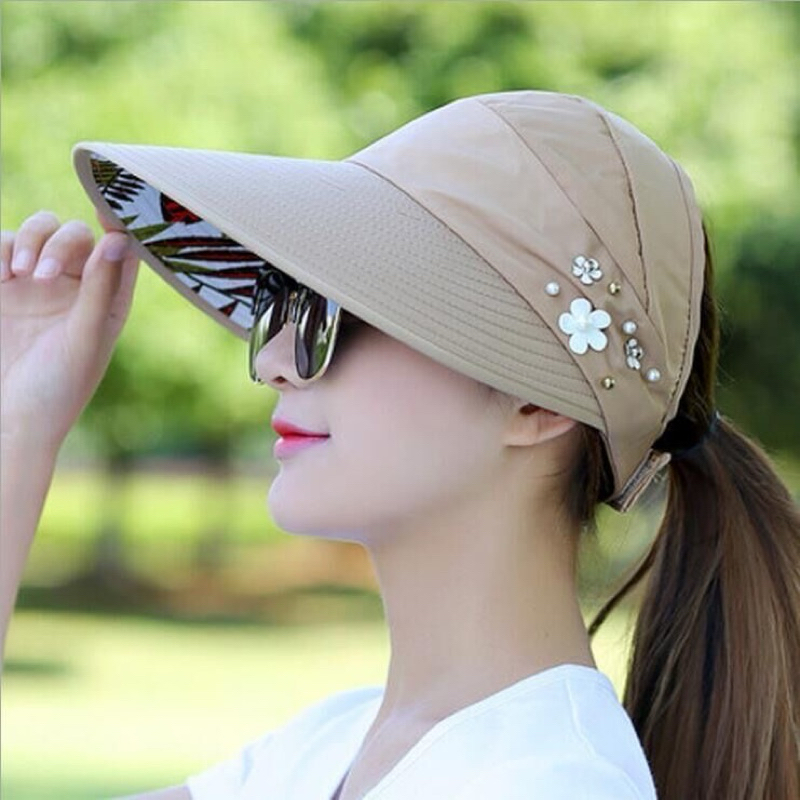 Mũ nữ vành rộng hở chóp hoạ tiết đính ngọc trai hoa tinh tế , phụ kiện thời trang nữ
