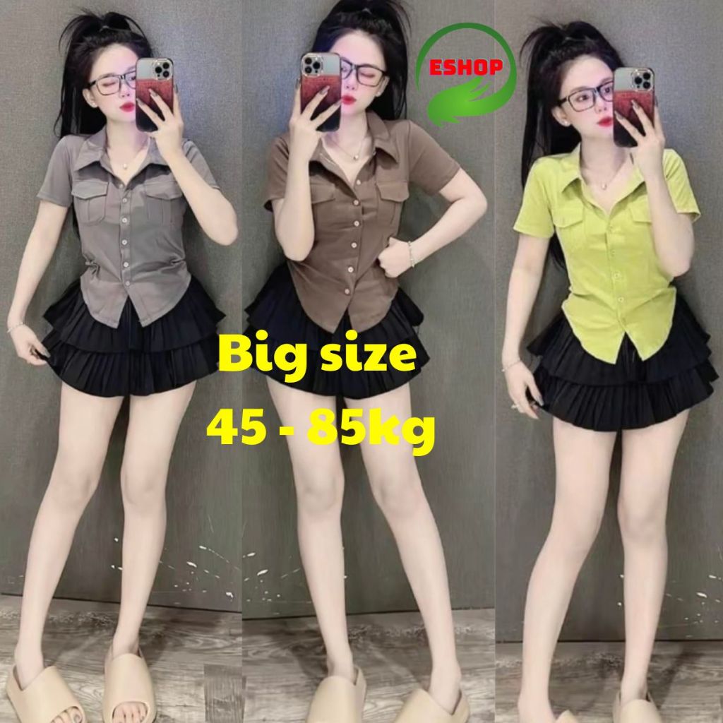 Áo Thun Nữ Bigsize Cổ Polo Kiểu Sơ Mi Vải Tăm Lạnh Co Giãn Form Ôm Body Đẹp Dễ Thương ESHOP MS012