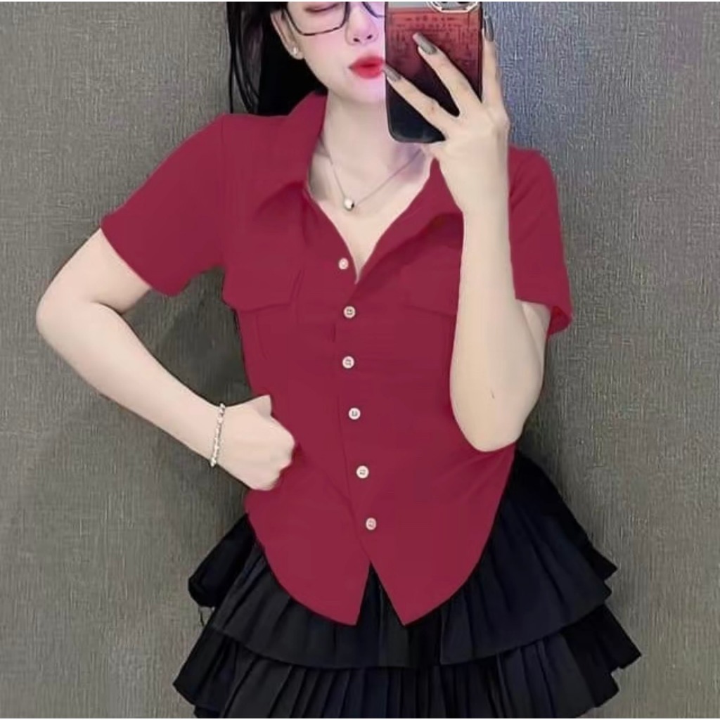 Áo Thun Nữ Bigsize Cổ Polo Kiểu Sơ Mi Vải Tăm Lạnh Co Giãn Form Ôm Body Đẹp Dễ Thương ESHOP MS012