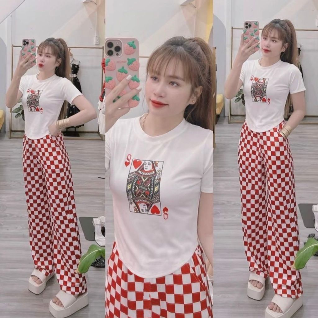 Đồ Bộ Nữ Bigsize Quần Ống Suông Cạp Cao Áo Chéo Lưng ESHOP Thun Cotton Quần Gân Form Rộng DB37