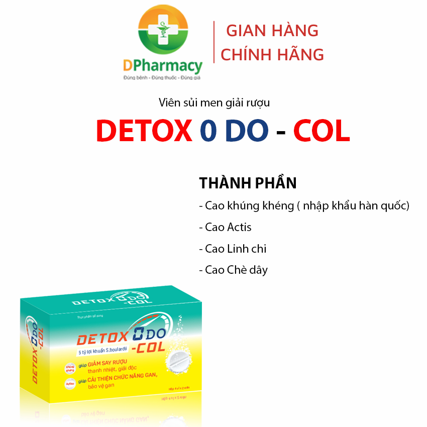 Viên sủi giải rượu bia DETOX 0 DO-COL, Hỗ trợ giảm nhanh nhức đầu, buồn nôn, say nguội khi uống rượu