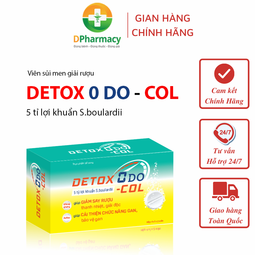 Viên sủi giải rượu bia DETOX 0 DO-COL, Hỗ trợ giảm nhanh nhức đầu, buồn nôn, say nguội khi uống rượu