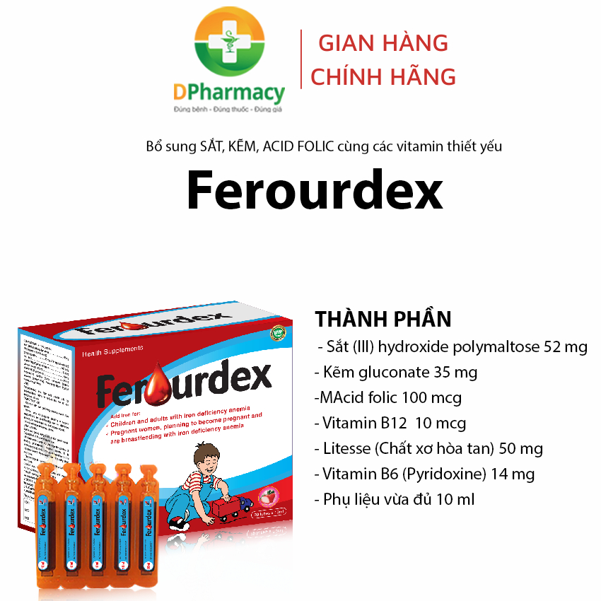 Siro Ferourdex Hỗ trợ bổ sung sắt, acid Folic, vitamin B12, hỗ trợ giảm nguy cơ thiếu máu, dễ uống