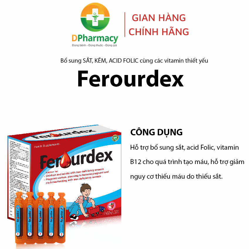 Siro Ferourdex Hỗ trợ bổ sung sắt, acid Folic, vitamin B12, hỗ trợ giảm nguy cơ thiếu máu, dễ uống