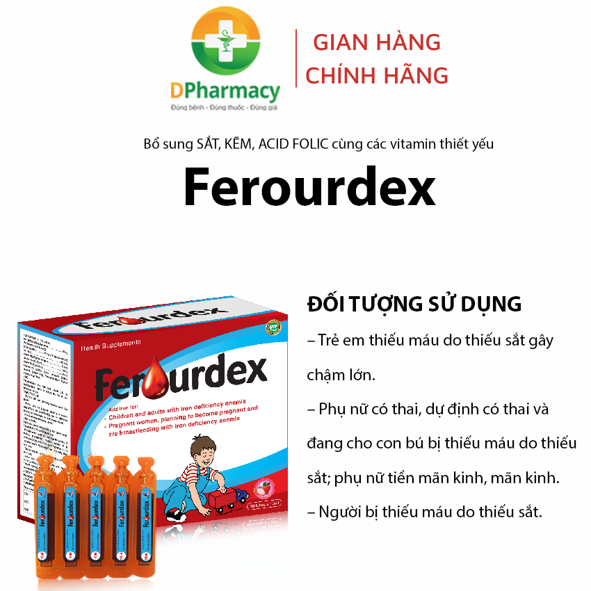 Siro Ferourdex Hỗ trợ bổ sung sắt, acid Folic, vitamin B12, hỗ trợ giảm nguy cơ thiếu máu, dễ uống