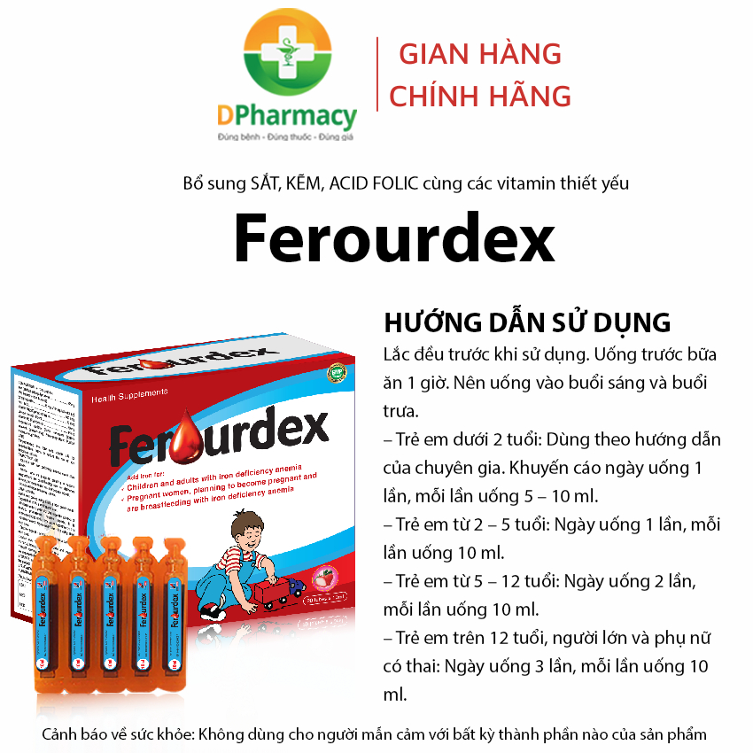 Siro Ferourdex Hỗ trợ bổ sung sắt, acid Folic, vitamin B12, hỗ trợ giảm nguy cơ thiếu máu, dễ uống