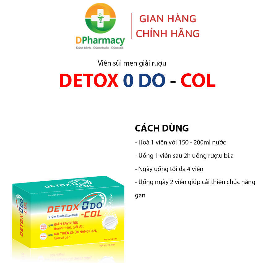 Viên sủi giải rượu bia DETOX 0 DO-COL, Hỗ trợ giảm nhanh nhức đầu, buồn nôn, say nguội khi uống rượu