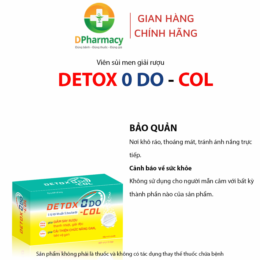 Viên sủi giải rượu bia DETOX 0 DO-COL, Hỗ trợ giảm nhanh nhức đầu, buồn nôn, say nguội khi uống rượu