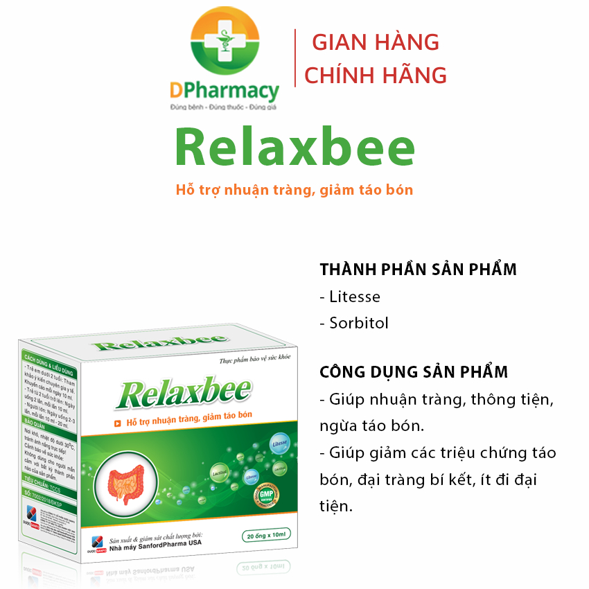 Siro Relaxbee hỗ trợ giúp nhuận tràng, dễ đại tiện, giúp giảm các triệu chứng táo bón