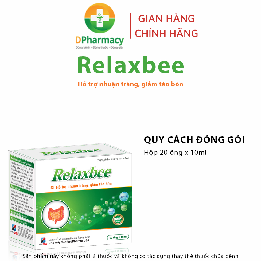 Siro Relaxbee hỗ trợ giúp nhuận tràng, dễ đại tiện, giúp giảm các triệu chứng táo bón