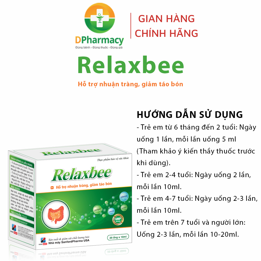 Siro Relaxbee hỗ trợ giúp nhuận tràng, dễ đại tiện, giúp giảm các triệu chứng táo bón