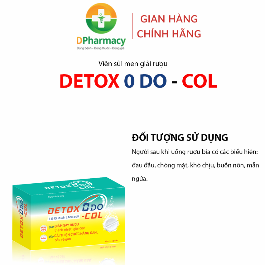 Viên sủi giải rượu bia DETOX 0 DO-COL, Hỗ trợ giảm nhanh nhức đầu, buồn nôn, say nguội khi uống rượu