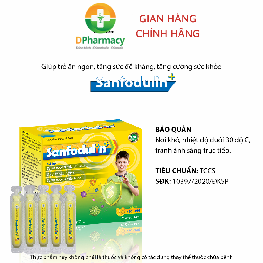Tăng đề kháng Siro Sanfodulin +, hỗ trợ tăng sức đề kháng, giảm nguy cơ viêm họng, viêm mũi ở trẻ