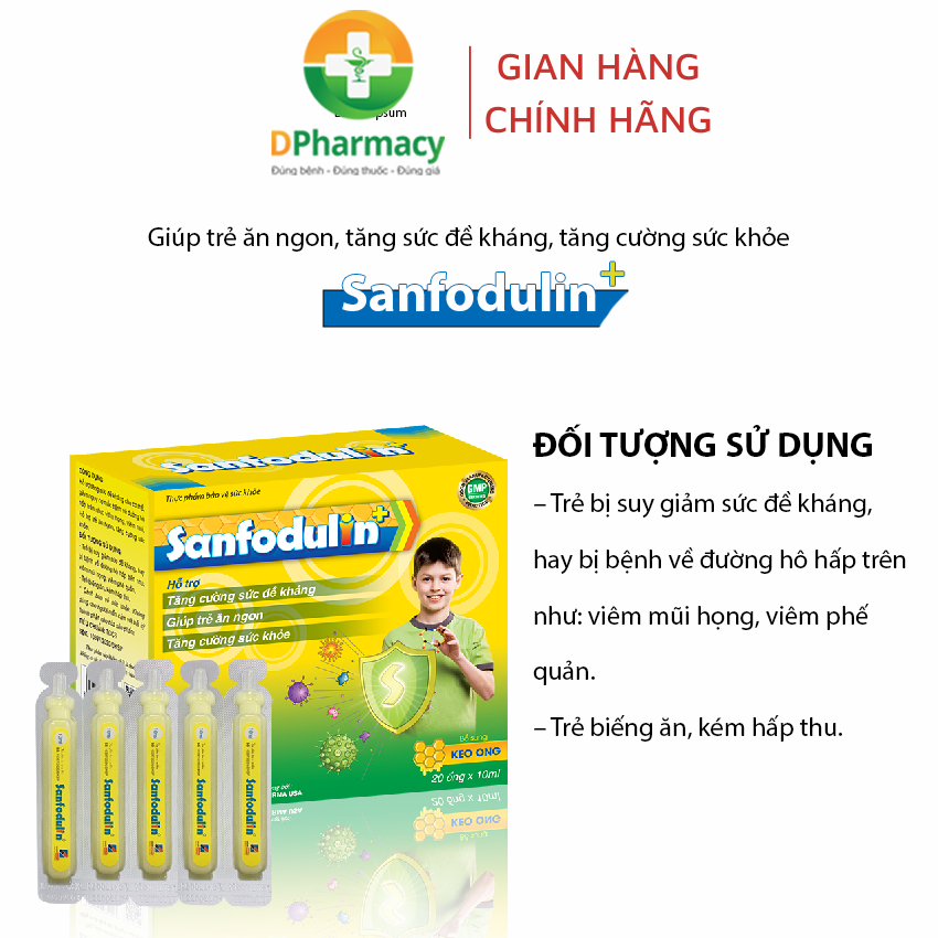 Tăng đề kháng Siro Sanfodulin +, hỗ trợ tăng sức đề kháng, giảm nguy cơ viêm họng, viêm mũi ở trẻ