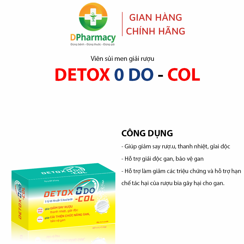 Viên sủi giải rượu bia DETOX 0 DO-COL, Hỗ trợ giảm nhanh nhức đầu, buồn nôn, say nguội khi uống rượu