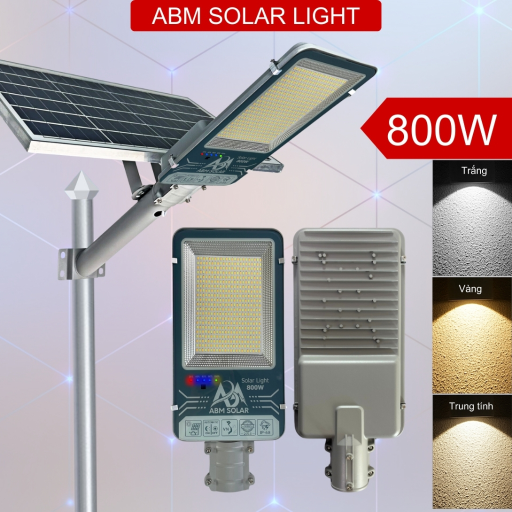 [1200W] Đèn Năng Lượng Mặt Trời ABM SOLAR Chiếu Sáng Sân Vườn Đường Phố, Đổi 3 Màu Ánh Sáng, Chống Nước IP68