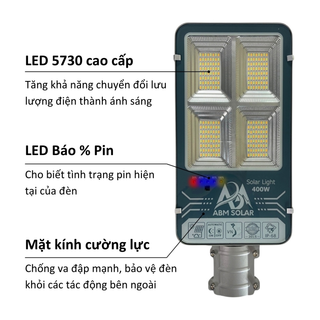 [600W] Đèn Đường Năng Lượng Mặt Trời Chiếu Sáng Đường Phố Sân Vườn, Đổi Màu Ánh Sáng, Vỏ Nhôm - ABM
