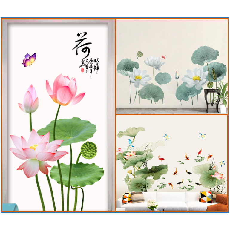 Decal Trang Trí Tường Họa Tiết Hoa Sen Thanh Nhã ( Nhiều Mẫu )